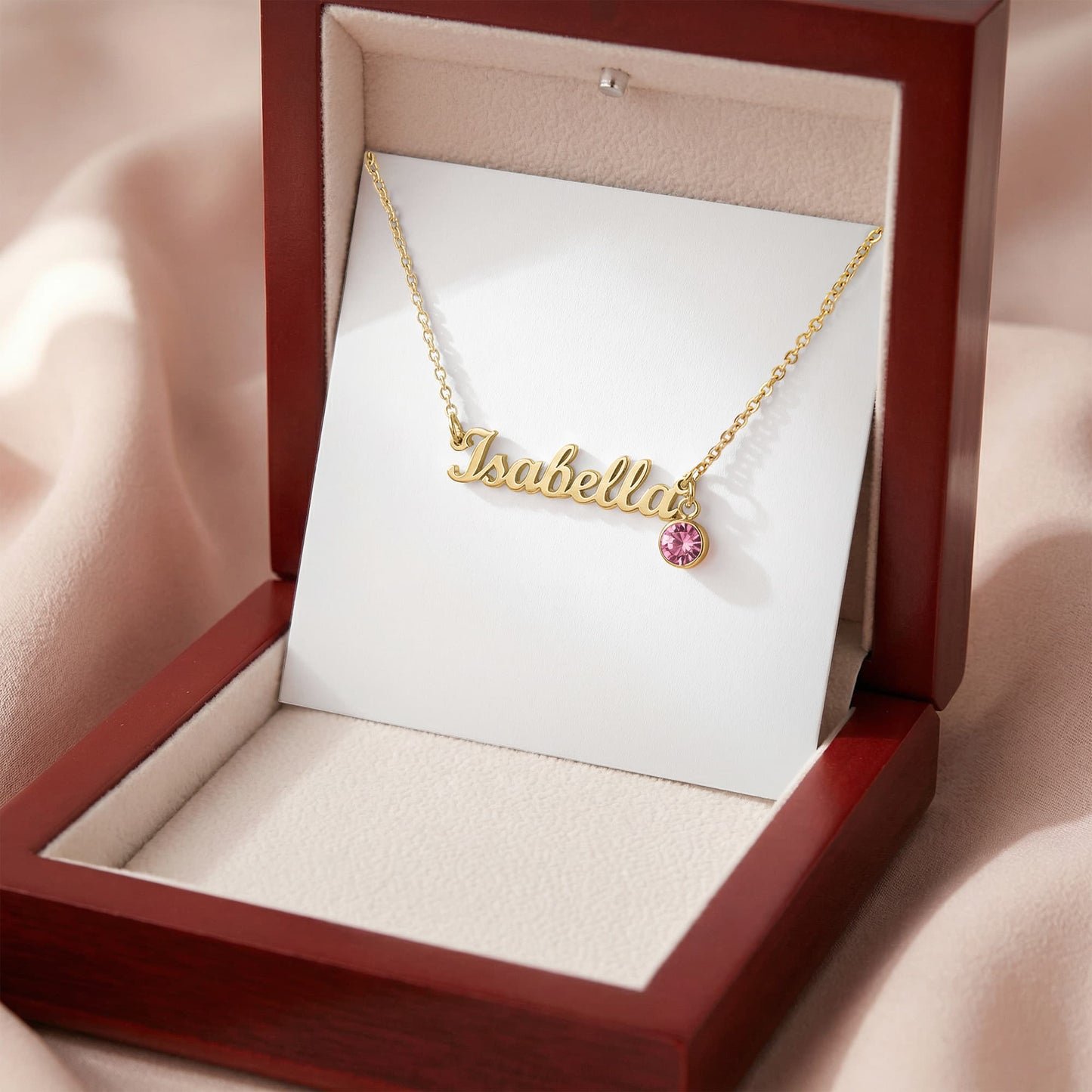 Custom Name Necklace with Birthstone – Personalized Cursive Pendant
